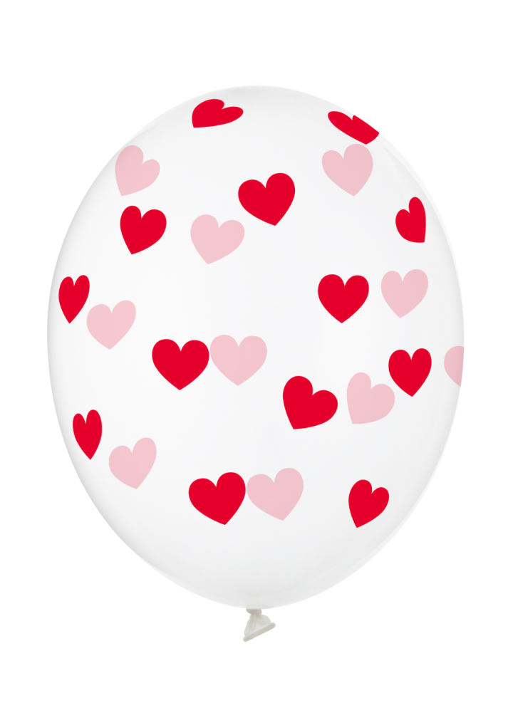 Balon transparentny w czerwone serduszka